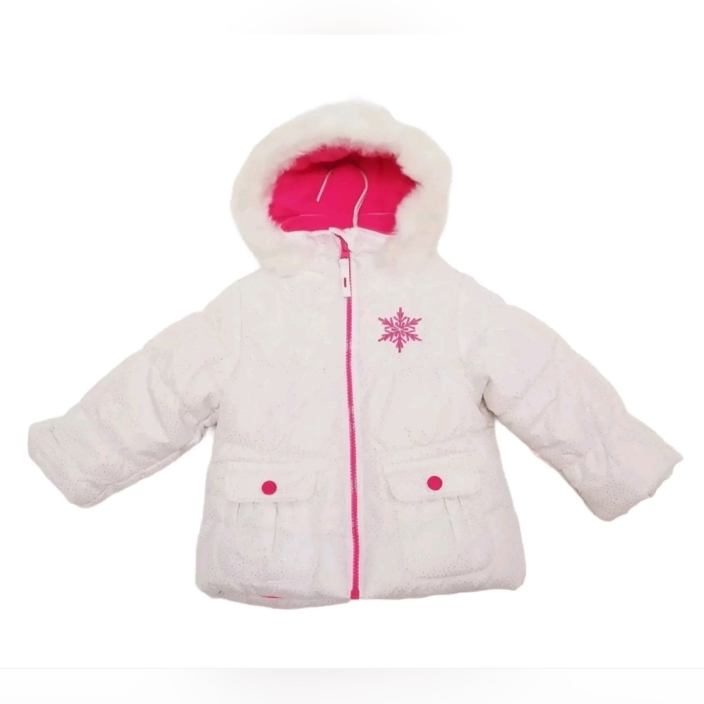 Protection System Girls Hooded Parka Puffer Jacket 12 Months White Sparkle.